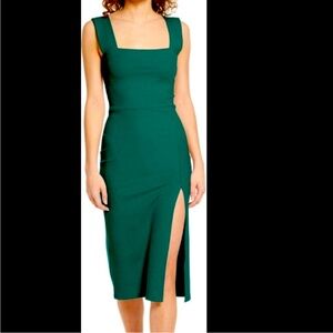 Reformation Emerald Green Square-Neck Midi Dress with Thigh Slit
